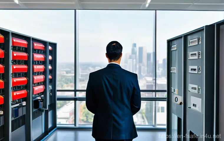 소방안전관리사 취업 가능한 산업군 - **Prompt: Modern High-Rise Fire Safety Inspection**
"A professional, diligent fire safety manage...