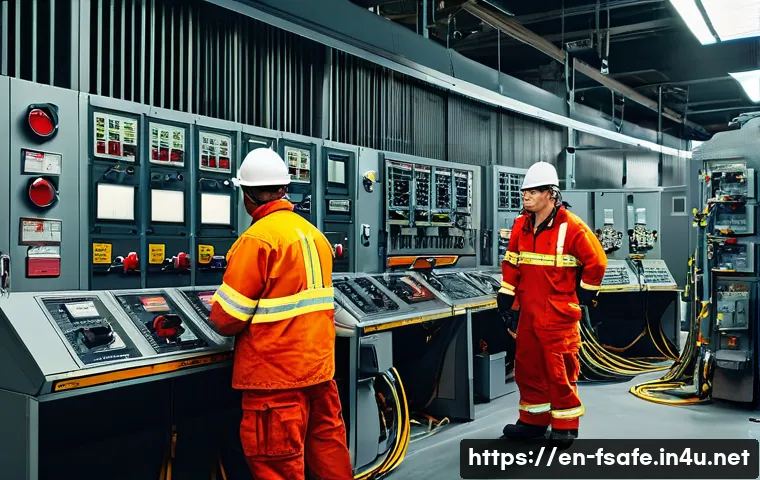 소방안전관리사와 관련된 사고 사례 - A modern manufacturing plant control room featuring a malfunctioning fire alarm system with exposed ...