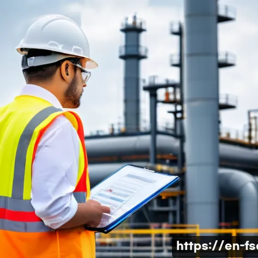소방안전관리사 연봉 상승 비결 - A professional fire safety manager in a modern industrial setting, wearing a high-visibility safety ...