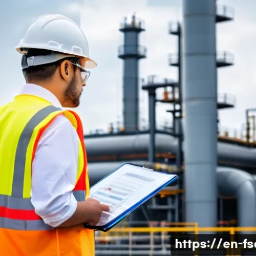소방안전관리사 연봉 상승 비결 - A professional fire safety manager in a modern industrial setting, wearing a high-visibility safety ...