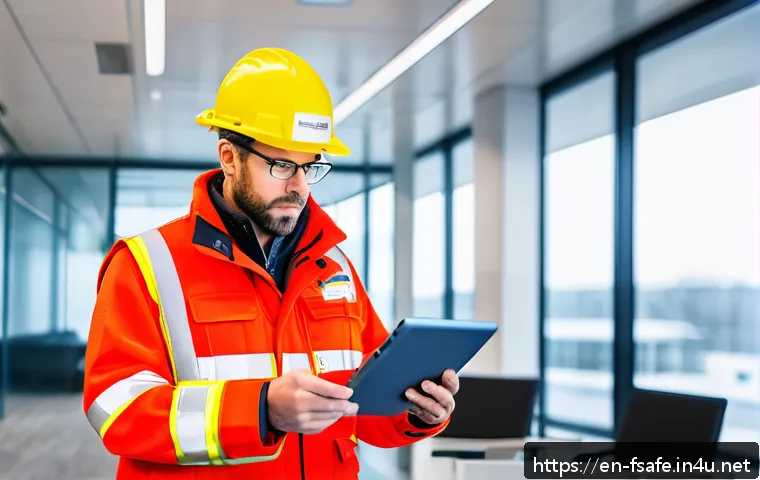 소방안전관리사로 전환 가능한 직종 - A professional fire safety manager in a modern office environment, wearing smart business attire and...