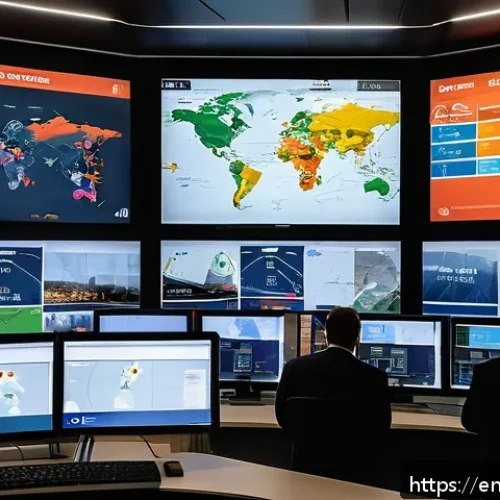 소방안전관리사와 전산화된 업무 시스템 - A modern fire safety control room featuring a large digital dashboard displaying real-time data from...