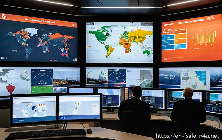 소방안전관리사와 전산화된 업무 시스템 - A modern fire safety control room featuring a large digital dashboard displaying real-time data from...